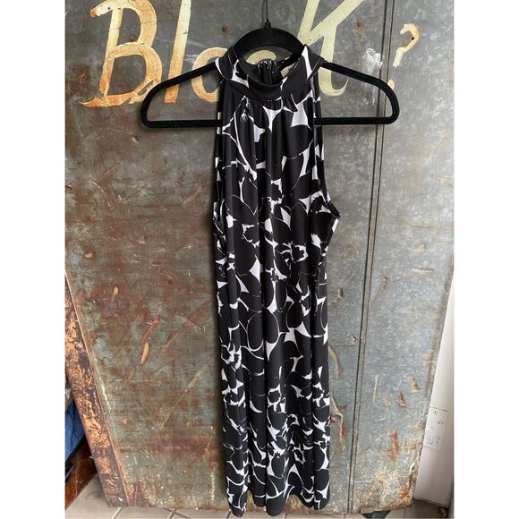 MICHAEL Michael Kors Black and White Floral Halter Sheath Dress Size 10 - Picture 3 of 11